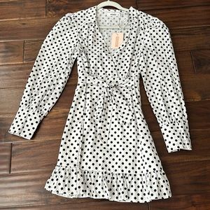 Black and white Polkadot, mini dress, vneck, size 4
